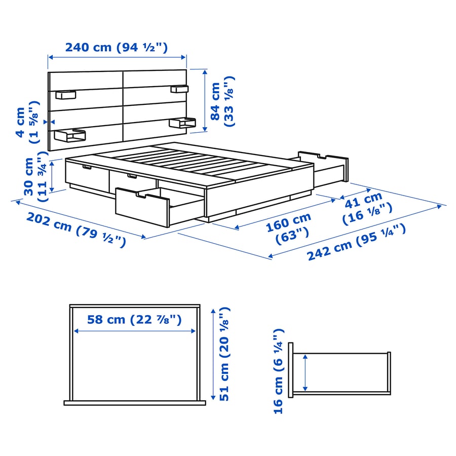 NORDLI bed with headboard and storage, anthracite, Queen IKEA