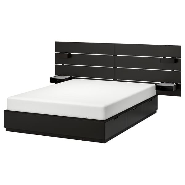 Nordli Bed With Headboard And Storage Anthracite Queen Ikea