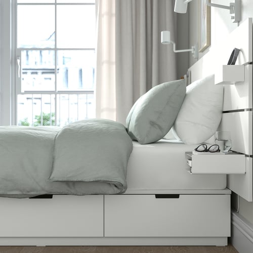 NORDLI Bed with headboard and storage, white, Queen
