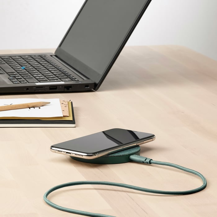 NORDMÄRKE wireless charger, textile/green IKEA