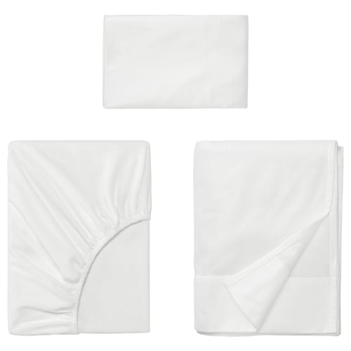 NORDRUTA white flannel sheet set: flat, fitted sheet, and pillowcase in soft white cotton.