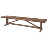 Brown outdoor bench, rustic herringbone wood pattern, sturdy acacia construction.