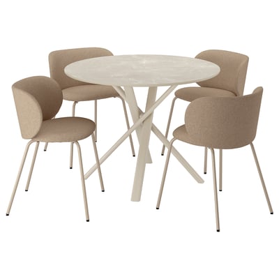 NORRMJÖLE / KRYLBO Table and 4 chairs, beige marble effect/Tonerud dark beige, 41 3/8 "