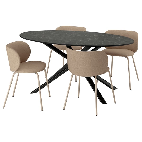 NORRMJÖLE / KRYLBO Table and 4 chairs, black marble effect/Tonerud dark beige, 66 7/8x38 1/4 "