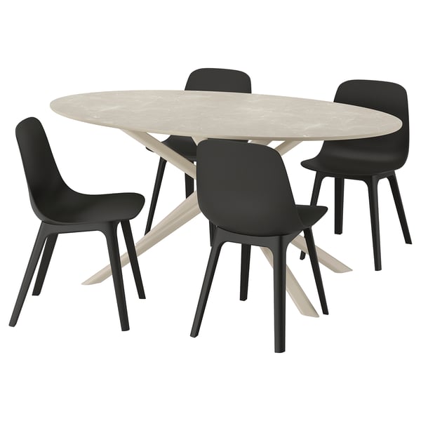 NORRMJÖLE / ODGER Table and 4 chairs, marble effect beige/anthracite, 66 7/8x38 1/4 "