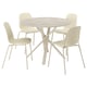NORRMJÖLE dining set: beige round table, four shell chairs, metal legs