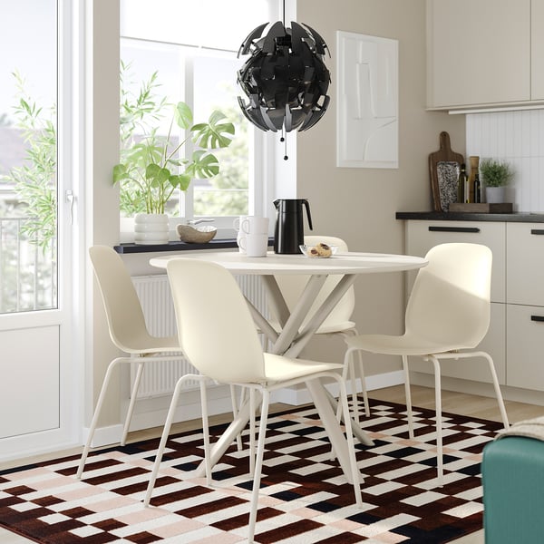 NORRMJÖLE / SKÅLSTA Table and 4 chairs, marble effect beige/tubular metal/light gray-beige plastic beige, 41 3/8 "
