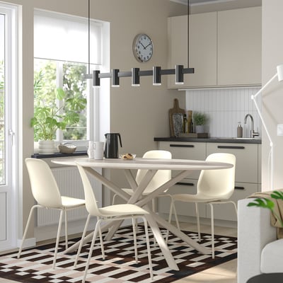 NORRMJÖLE / SKÅLSTA Table and 4 chairs, marble effect beige/tubular metal/light gray-beige plastic beige, 66 7/8x38 1/4 "