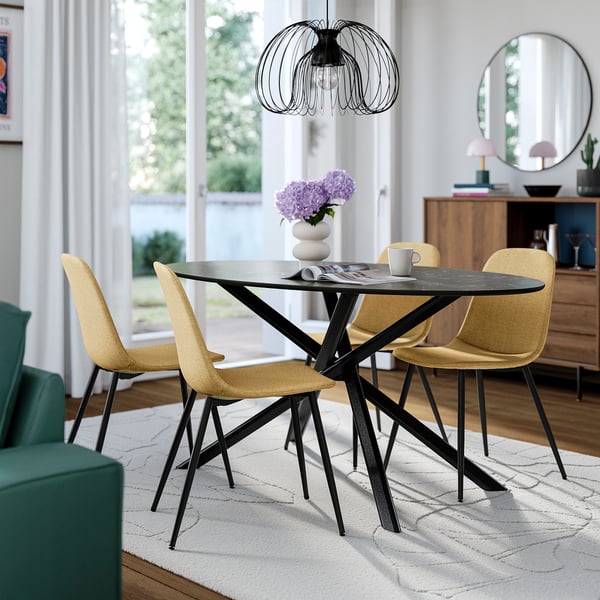 NORRMJÖLE Table, black marble effect/black, 66 7/8x38 1/4 "