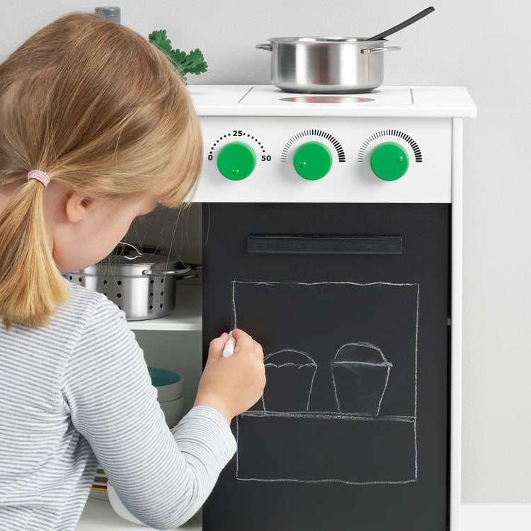 NYBAKAD Play kitchen with sliding door, white, 191/4x113/4x195/8" IKEA