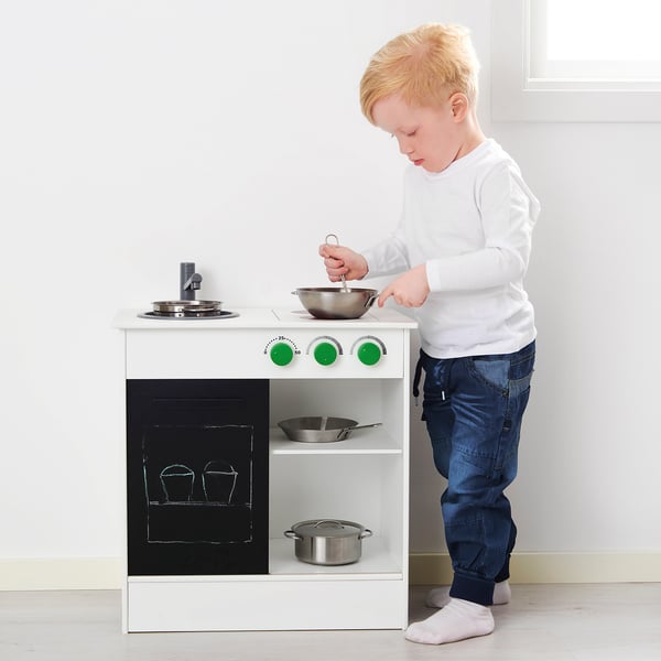 NYBAKAD Play kitchen with sliding door, white, 191/4x113/4x195/8" IKEA