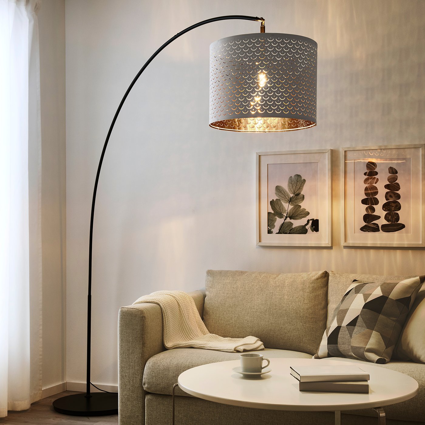 Nymo Skaftet Floor Lamp Arched White Brass Color Ikea