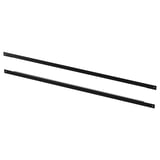Two black metal brackets laid diagonally, simple and sleek design.