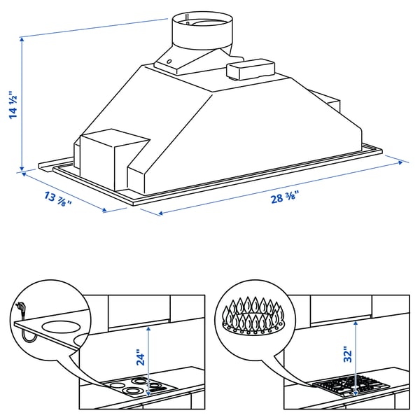 ÖMSINNAD Under cabinet range hood, Stainless steel
