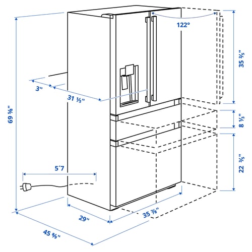 ÖVERSKÅDLIG French door refrigerator, Stainless steel, 22 cu.ft IKEA