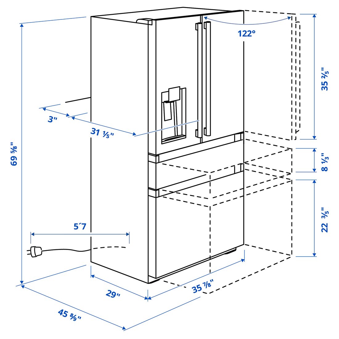 ÖVERSKÅDLIG French door refrigerator, Stainless steel, 22 cu.ft IKEA