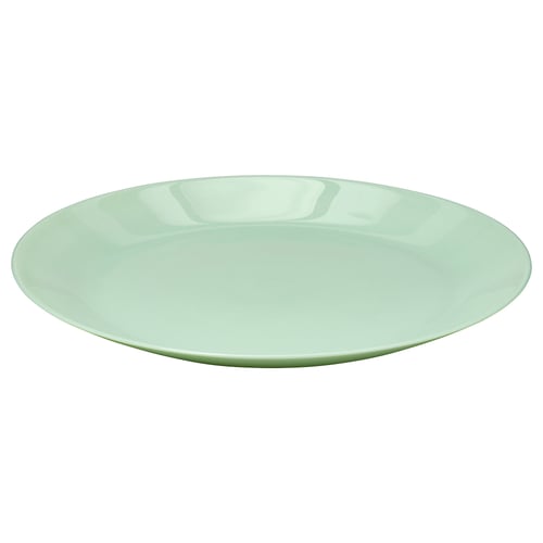 OFTAST: green glass plate. Round, smooth edge, simple design. Dishwasher and microwave safe.