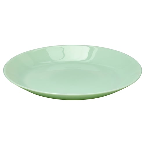 OFTAST green glass plate, round with smooth rim, simple design, dishwasher & microwave safe.