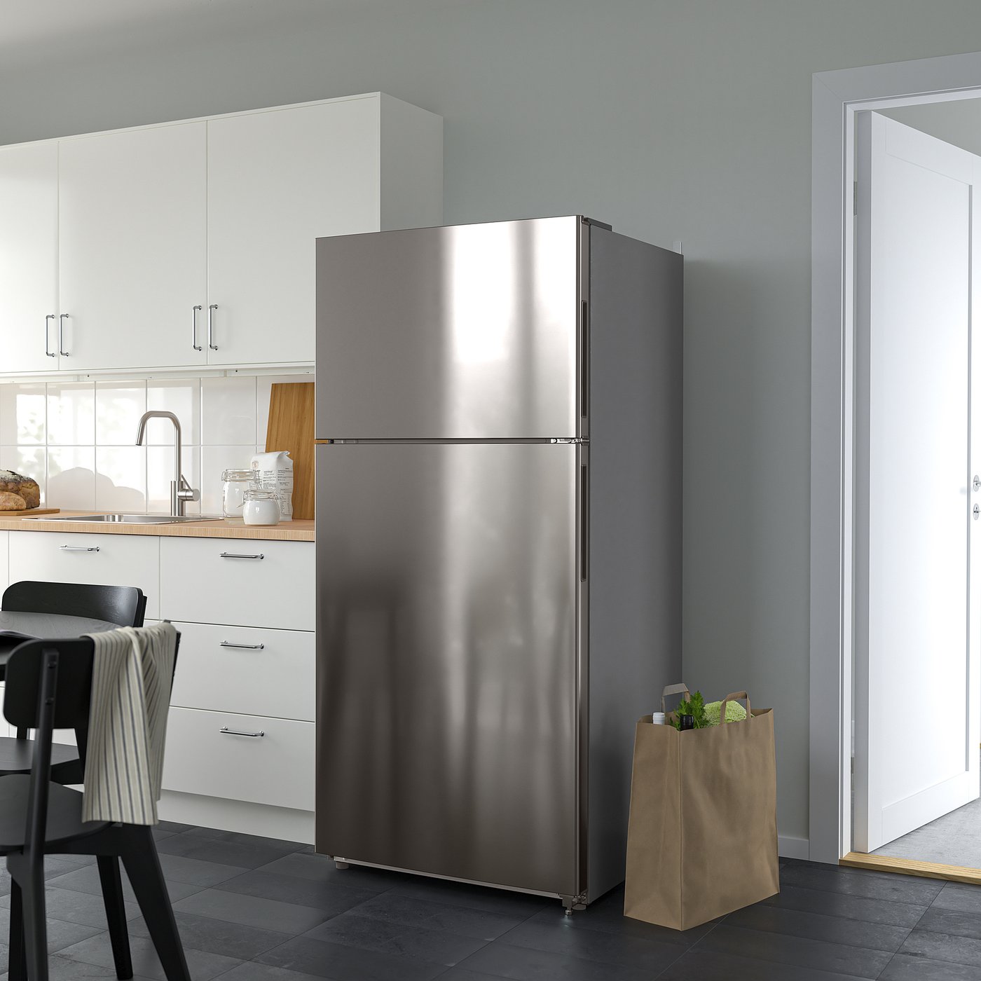 OLOFSFORS top-freezer refrigerator, Stainless steel, 18.0 cu.ft - IKEA