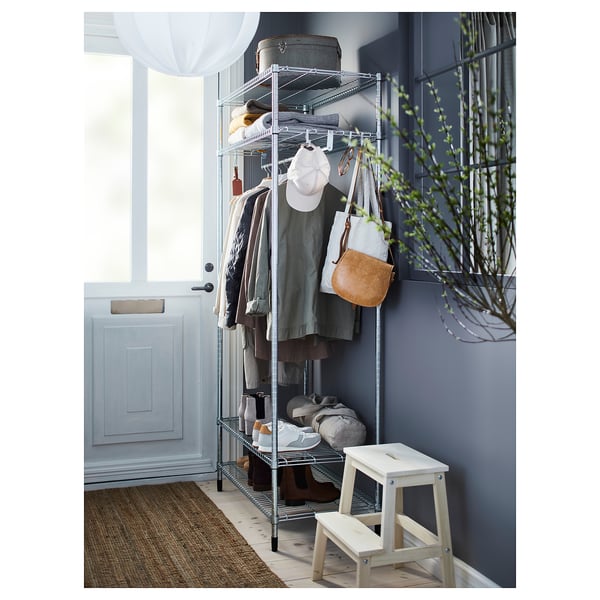 sortie Planet Brobrygge OMAR Shelving unit with clothes rail, galvanized, 361/4x195/8x791/8" - IKEA