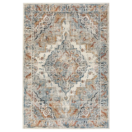ONSEVIG rug, off-white & blue, intricate floral pattern, rectangular shape, vintage style.