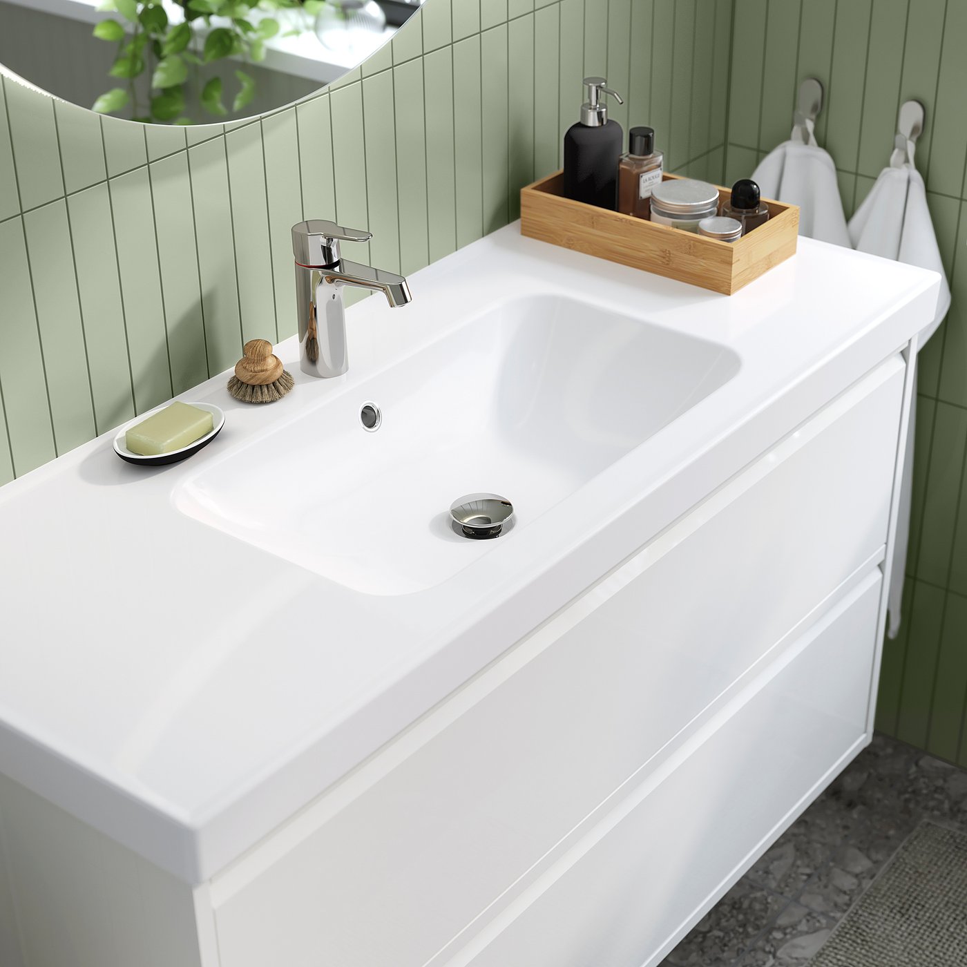 ORRSJÖN sink with water trap, white, 49x213/4