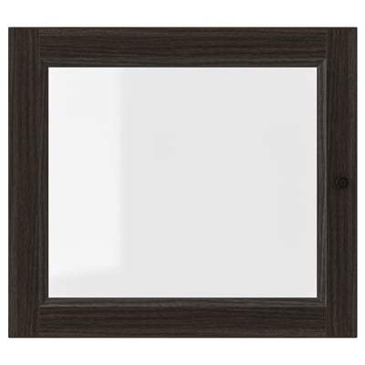 OXBERG Glass door, dark brown oak effect, 15 1/2x13 3/4 "