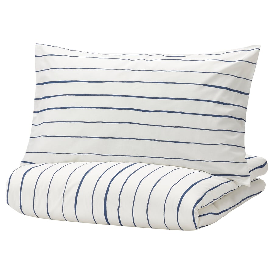 Duvet cover and pillowcase(s), white/dark blue,