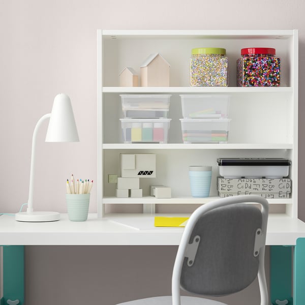 PÅHL Desk with add-on unit, white/turquoise, 37 3/4x22 7/8 "