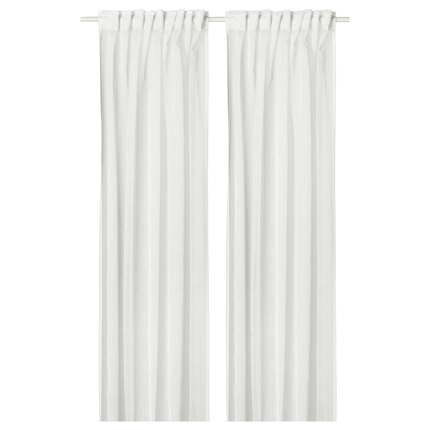 Sheer Curtains, 1 Pair, White White/Check Pattern With Heading Tape