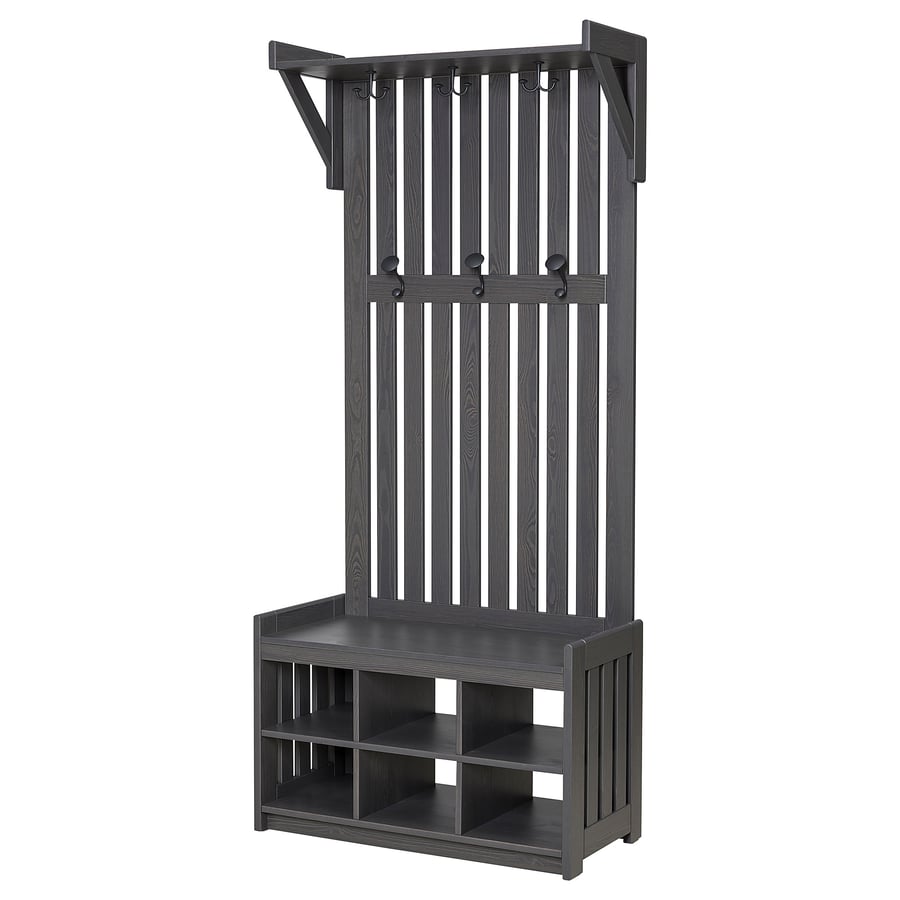 PANGET Coat rack with shoe storage bench, dark gray/stained, 331/2x161/8x783/4" IKEA
