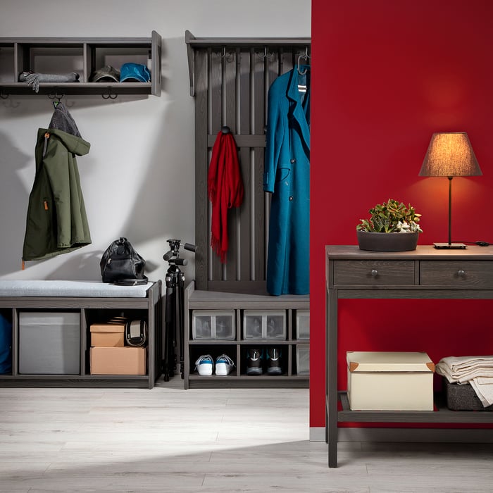 PANGET Coat rack with shoe storage bench, dark gray/stained, 331/2x161/8x783/4" IKEA