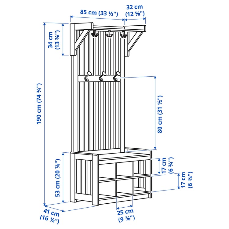 PANGET coat rack with shoe storage bench, white, 331/2x161/8x783/4" IKEA