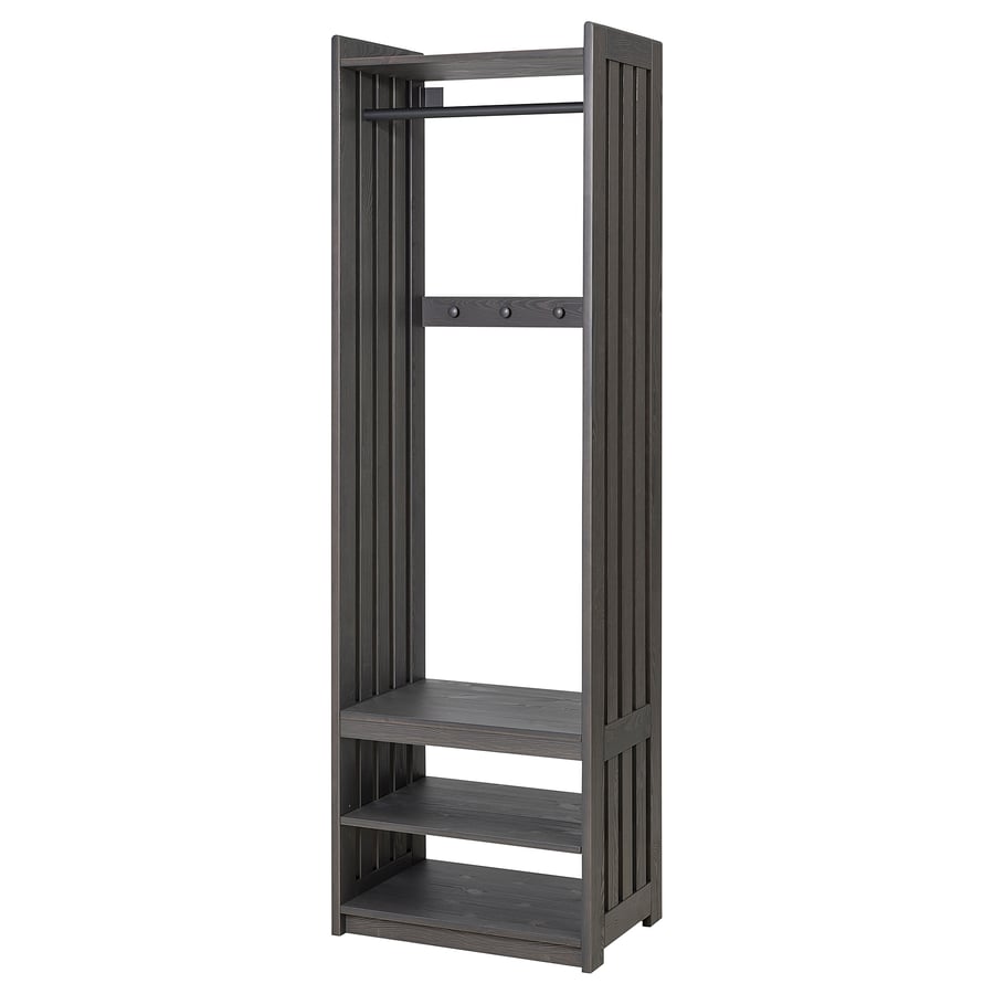 PANGET coat rack with shoe storage unit, dark gray/stained, 233/8x16x75