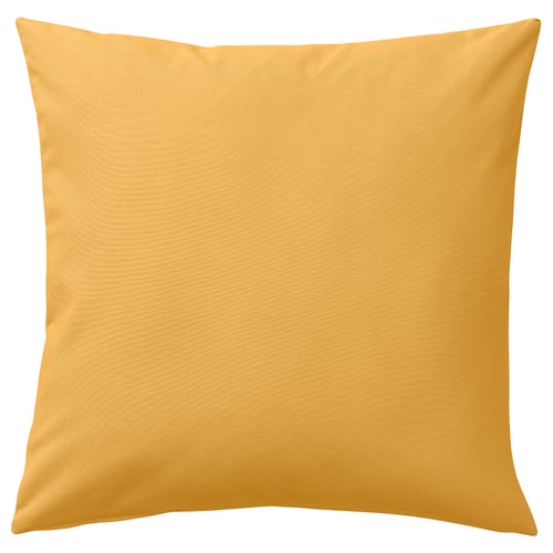 Yellow square throw pillow, textured, recycled materials.