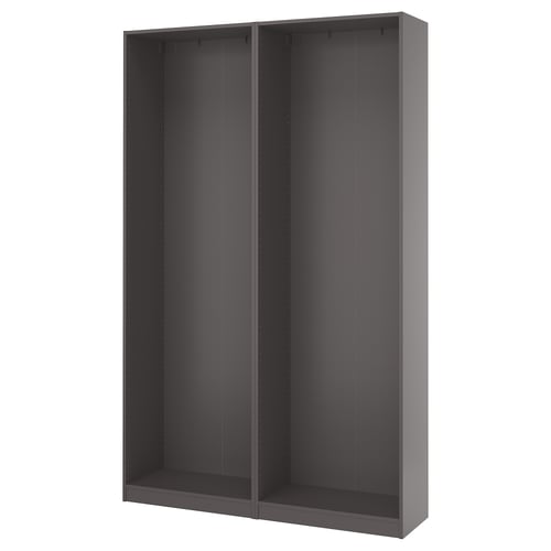 PAX wardrobe frame: dark grey, rectangular, with adjustable feet, ready for customization.