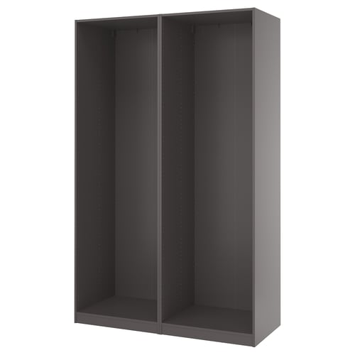 An IKEA PAX grey wardrobe frame, rectangular, with adjustable feet, designed for mounting into a wall.