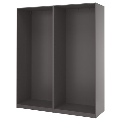 A grey PAX wardrobe frame, rectangular and modular designed for custom storage solutions.