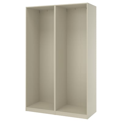 Depicts a white PAX wardrobe frame, with a sleek, rectangular design. It has a smooth finish and is composed of fiberboard and particleboard.