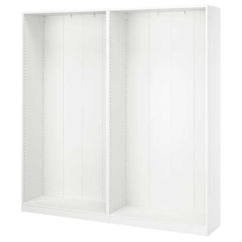 White PAX closet frames: sleek, minimalist, 3 compartments.