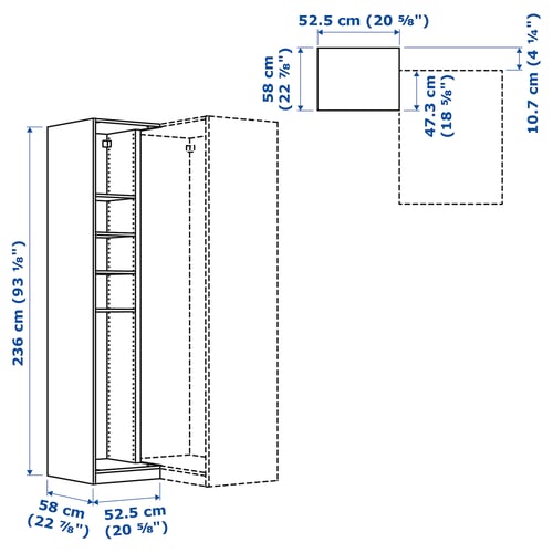 Illustration with measurements for the product: PAX.