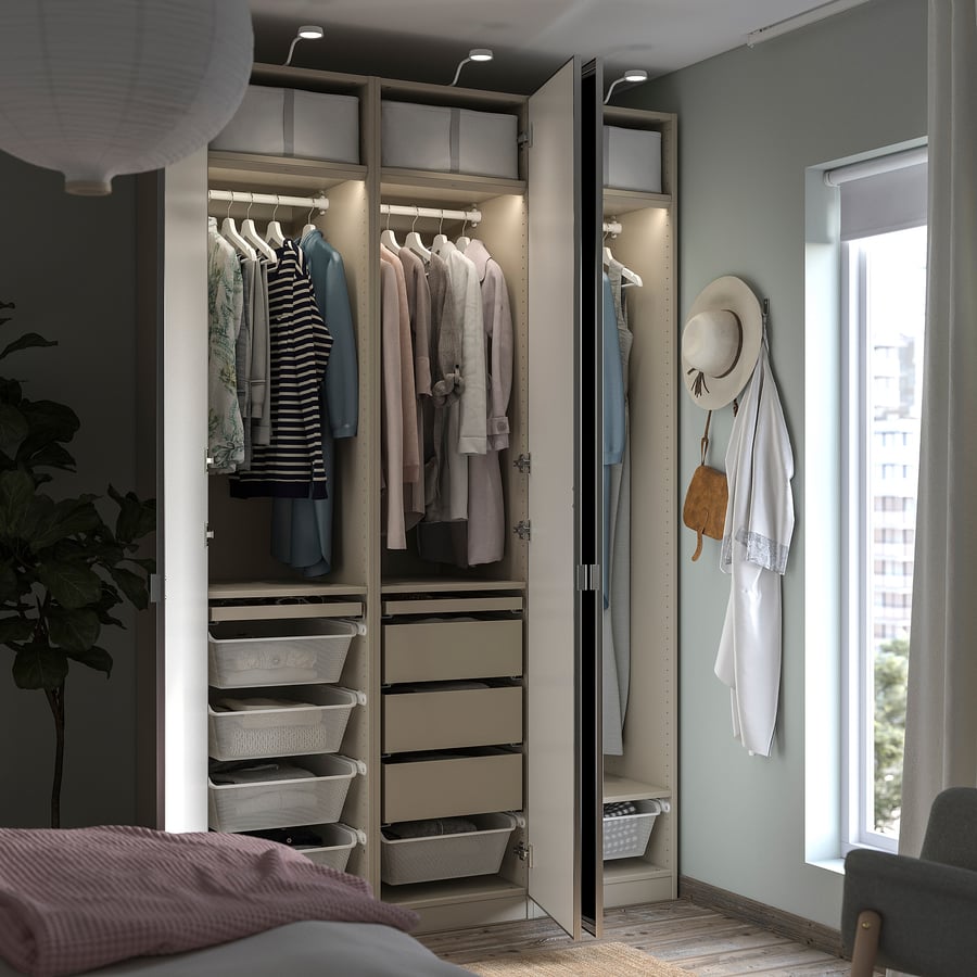 PAX / ÅHEIM wardrobe combination, gray-beige/mirror glass, 59x235/8x931 ...