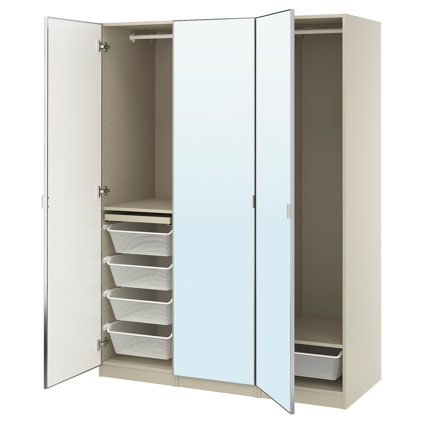 Wardrobe Combination, Gray-Beige/Mirror Glass