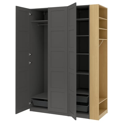 PAX / BERGSBO Wardrobe combination, dark gray dark gray/oak effect, 66 7/8x23 5/8x93 1/8 "
