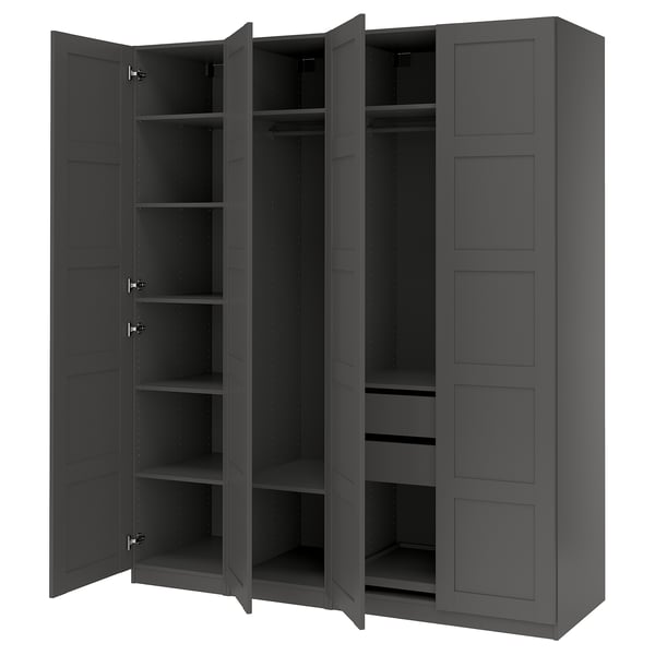 PAX / BERGSBO Wardrobe combination, dark gray/dark gray, 78 3/4x23 5/8x93 1/8 "