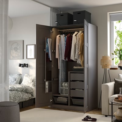 PAX / BERGSBO Wardrobe combination, dark gray/dark gray, 39 3/8x23 5/8x79 1/4 "