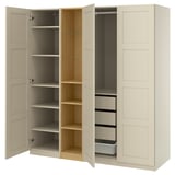 PAX / BERGSBO Wardrobe combination, gray-beige gray-beige/oak effect, 72 7/8x23 5/8x79 1/4 "