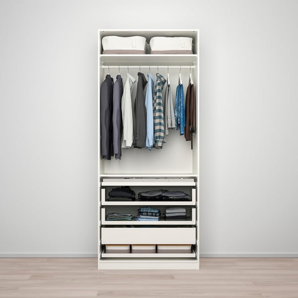 PAX / BERGSBO Wardrobe combination, white/frosted glass white, 39 3/8x23 5/8x93 1/8 "