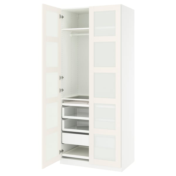 PAX / BERGSBO Wardrobe combination, white/frosted glass white, 39 3/8x23 5/8x93 1/8 "
