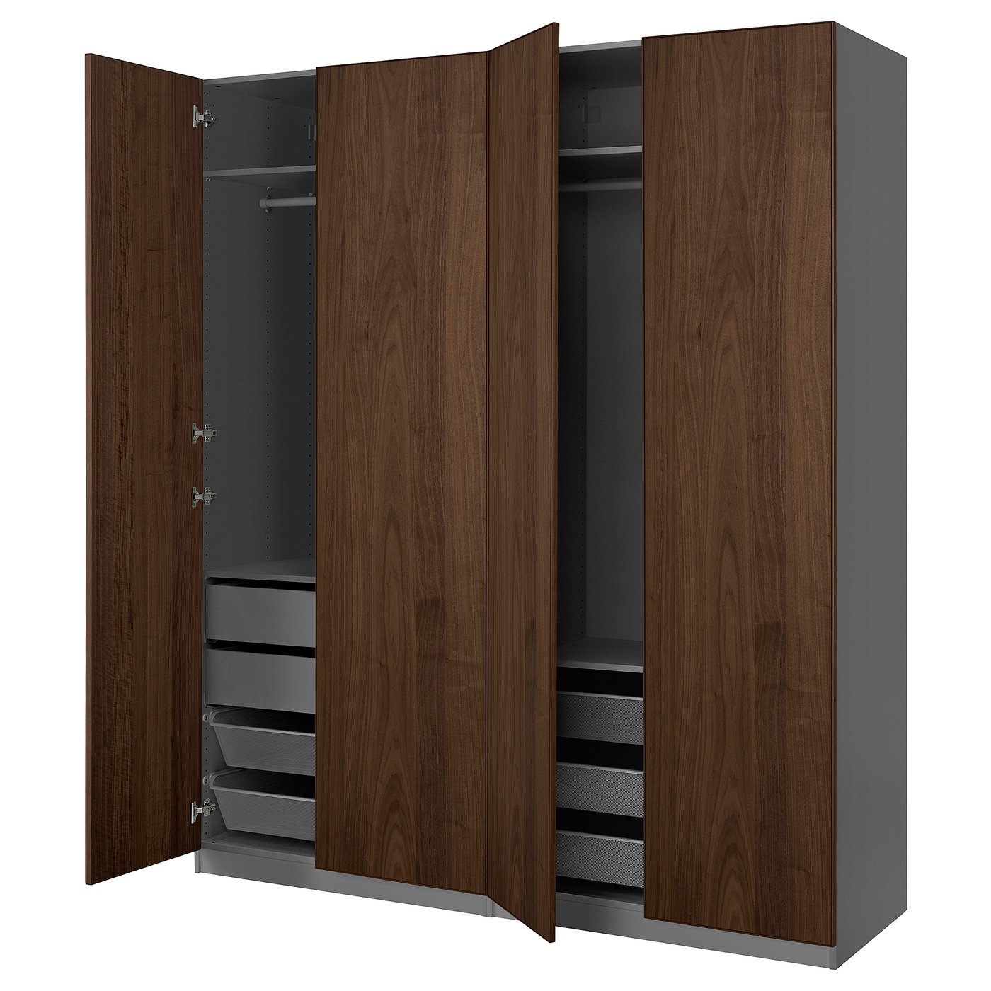 PAX / BJÖRNESKOGEN wardrobe combination, dark gray/walnut veneer